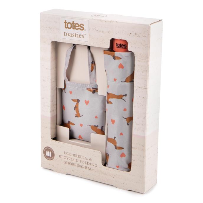 totes ECO-BRELLA® & Matching Bag in Bag Umbrella Shopper Dachshund Hearts (3 Section) Extra Image 1